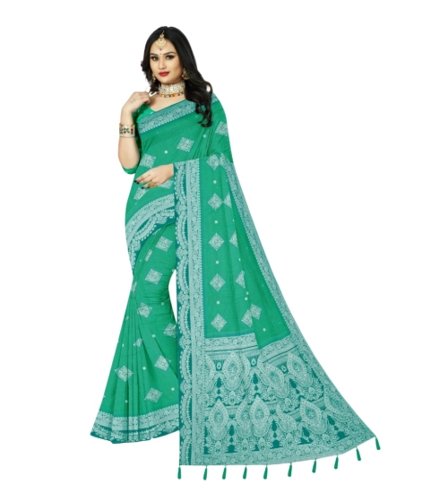 Generic Women's Cotton Printed Saree With Unstitched Blouse 5.5Mtr (Rama)