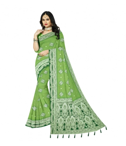 Generic Women's Cotton Printed Saree With Unstitched Blouse 5.5Mtr (Green)