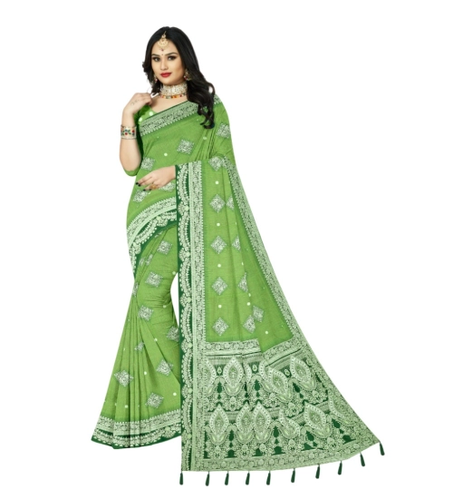 Generic Women's Cotton Printed Saree With Unstitched Blouse 5.5Mtr (Green)