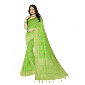 Generic Women's Banarasi Printed Saree With Unstitched Blouse 5.5Mtr (Green)