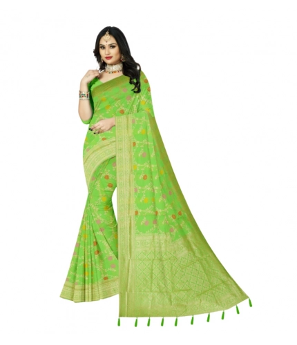 Generic Women's Banarasi Printed Saree With Unstitched Blouse 5.5Mtr (Green)