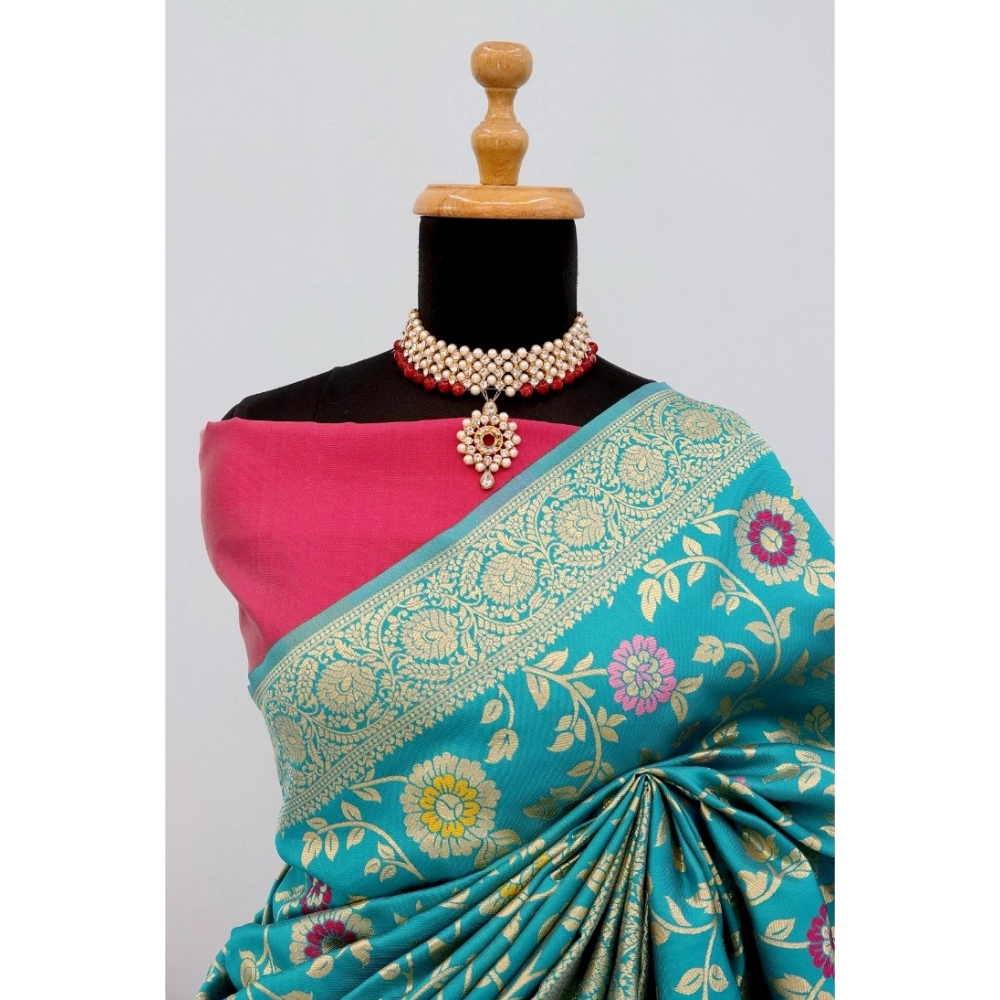 Generic Women's Banarasi Printed Saree With Unstitched Blouse 5.5Mtr (Rama) Generic Women's Banarasi Printed Saree With Unstitched Blouse 5.5Mtr (Rama)
