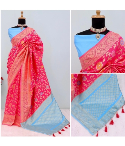 Generic Women's Banarasi Printed Saree With Unstitched Blouse 5.5Mtr (Rani)