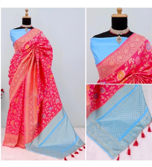 Generic Women's Banarasi Printed Saree With Unstitched Blouse 5.5Mtr (Rani)