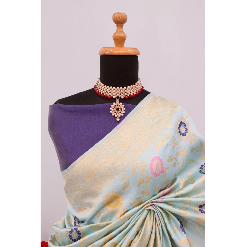 Women's Banarasi Printed Saree With Unstitched Blouse 5.5Mtr (Firozi) Women's Banarasi Printed Saree With Unstitched Blouse 5.5Mtr (Firozi)