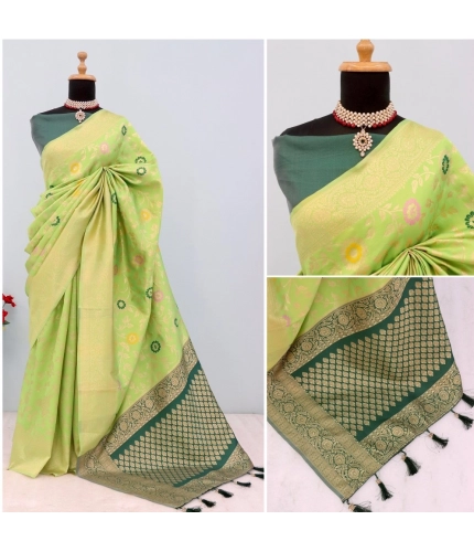 Generic Women's Banarasi Printed Saree With Unstitched Blouse 5.5Mtr (Green)