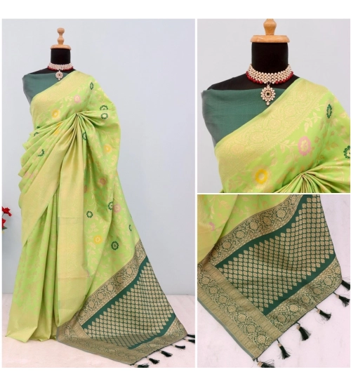 Generic Women's Banarasi Printed Saree With Unstitched Blouse 5.5Mtr (Green)