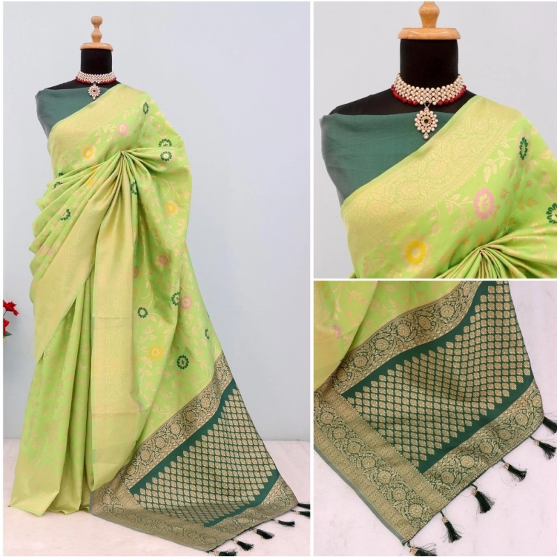 Women's Banarasi Printed Saree With Unstitched Blouse 5.5Mtr (Green) Women's Banarasi Printed Saree With Unstitched Blouse 5.5Mtr (Green)