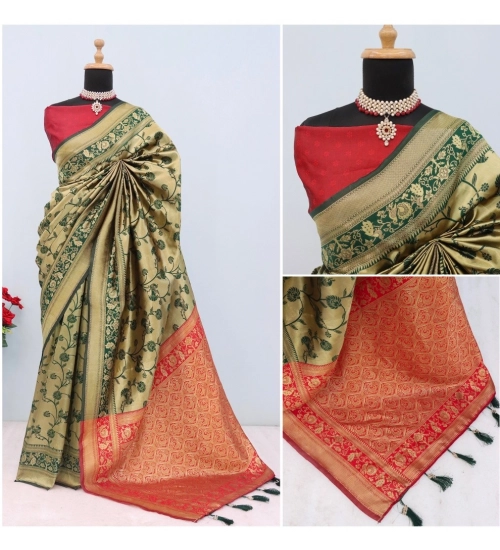 Generic Women's Banarasi Printed Saree With Unstitched Blouse 5.5Mtr (Golden)