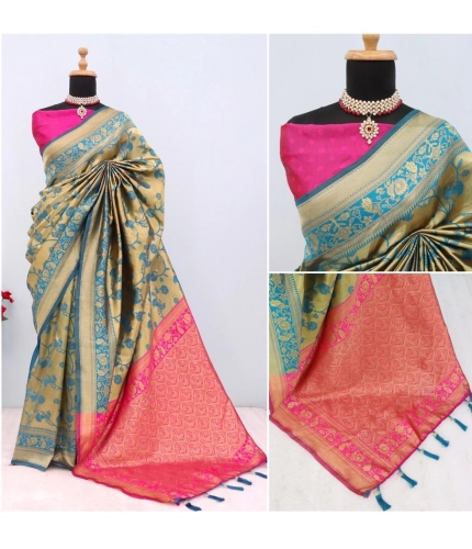 Generic Women's Banarasi Printed Saree With Unstitched Blouse 5.5Mtr (Golden) Generic Women's Banarasi Printed Saree With Unstitched Blouse 5.5Mtr (Golden)