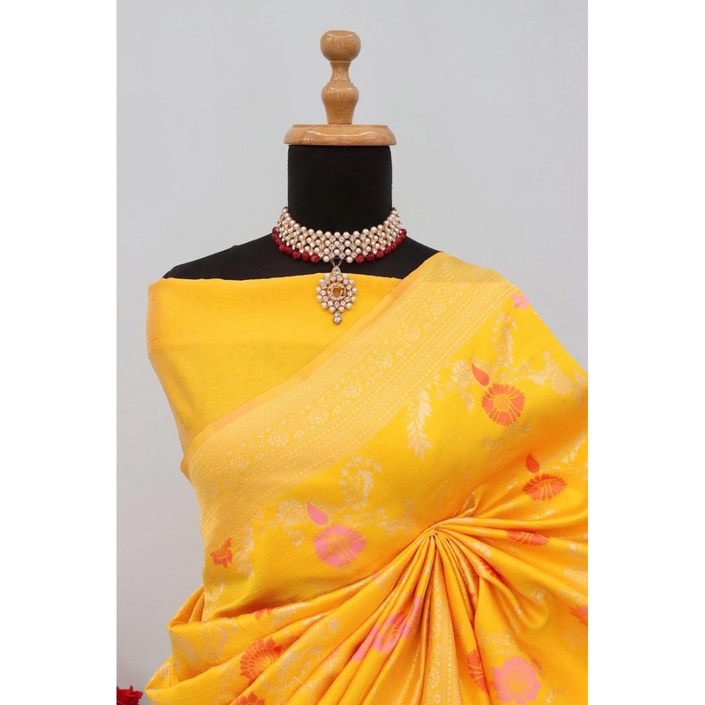 Generic Women's Banarasi Printed Saree With Unstitched Blouse 5.5Mtr (Yellow) Generic Women's Banarasi Printed Saree With Unstitched Blouse 5.5Mtr (Yellow)