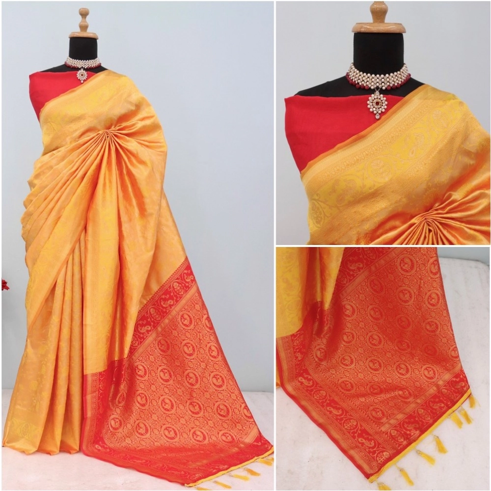 Generic Women's Banarasi Printed Saree With Unstitched Blouse 5.5Mtr (Yellow) Generic Women's Banarasi Printed Saree With Unstitched Blouse 5.5Mtr (Yellow)
