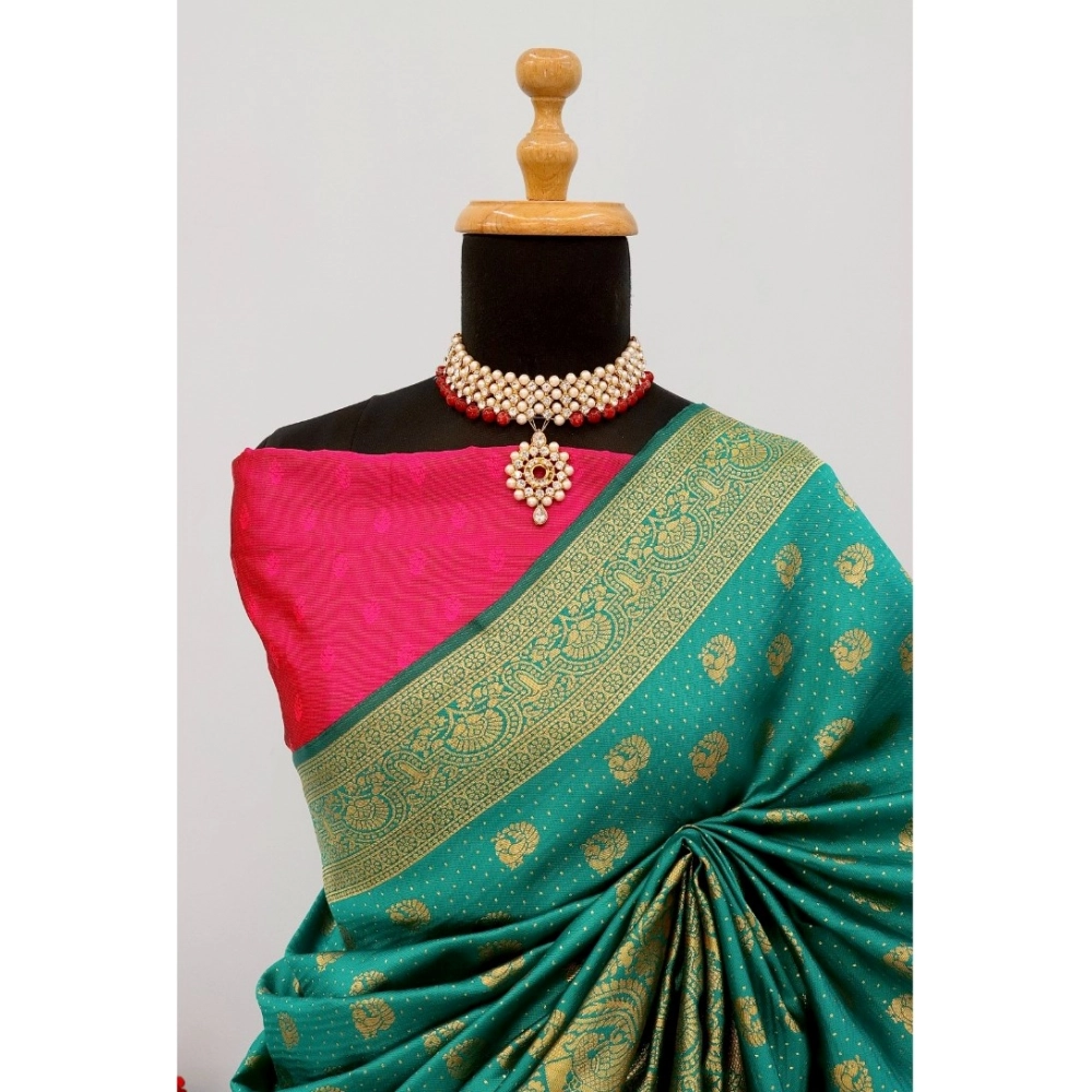 Generic Women's Banarasi Printed Saree With Unstitched Blouse 5.5Mtr (Rama) Generic Women's Banarasi Printed Saree With Unstitched Blouse 5.5Mtr (Rama)