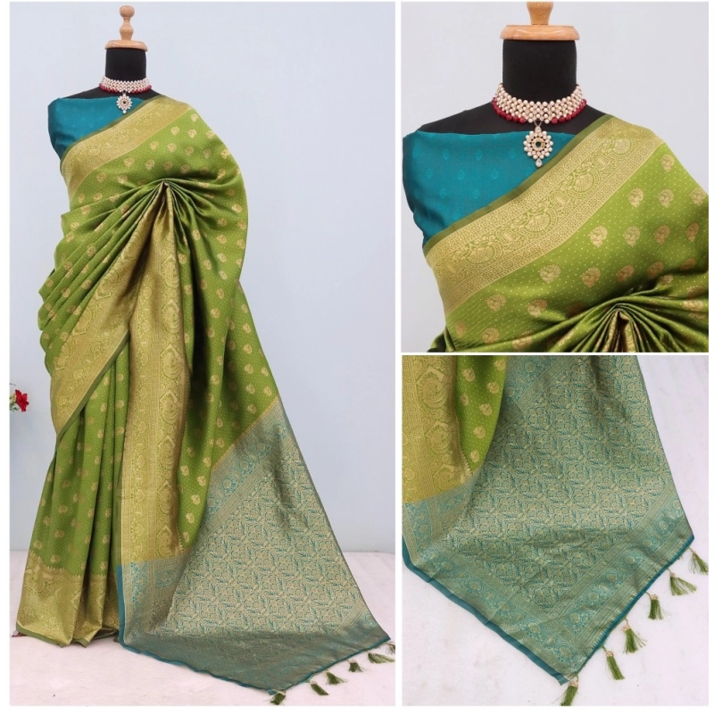Women's Banarasi Printed Saree With Unstitched Blouse 5.5Mtr (Mehendi Green) Women's Banarasi Printed Saree With Unstitched Blouse 5.5Mtr (Mehendi Green)