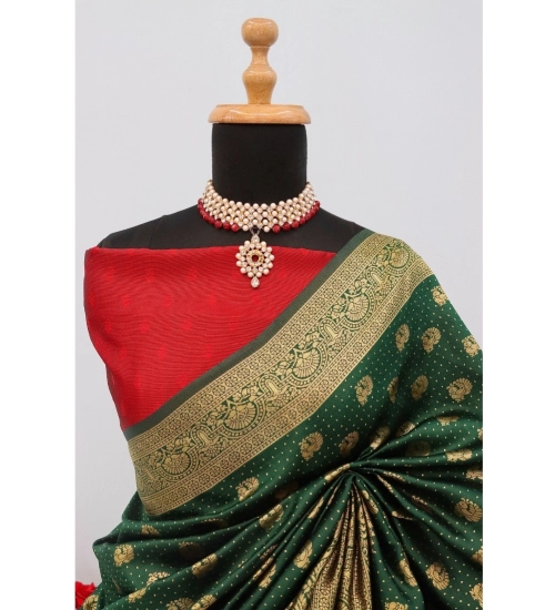 Generic Women's Banarasi Printed Saree With Unstitched Blouse 5.5Mtr (Green)