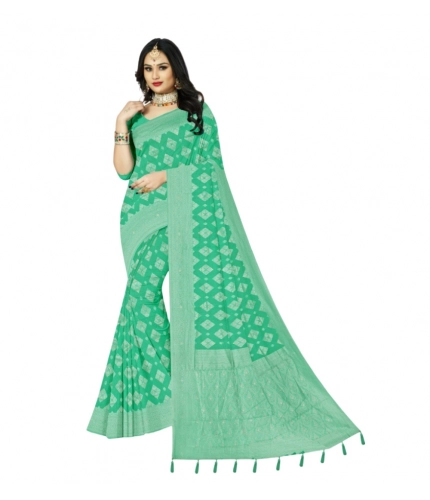 Generic Women's Cotton Printed Saree With Unstitched Blouse 5.5Mtr (Rama)