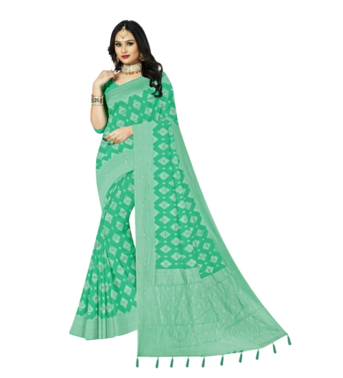 Generic Women's Cotton Printed Saree With Unstitched Blouse 5.5Mtr (Rama)