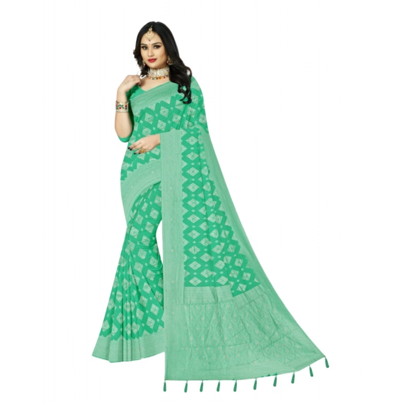 Women's Cotton Printed Saree With Unstitched Blouse 5.5Mtr (Rama)