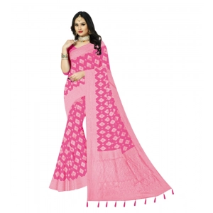 Generic Women's Cotton Printed Saree With Unstitched Blouse 5.5Mtr (Pink)