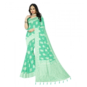 Generic Women's Cotton Printed Saree With Unstitched Blouse 5.5Mtr (Rama)