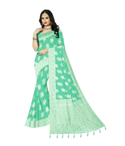 Generic Women's Cotton Printed Saree With Unstitched Blouse 5.5Mtr (Rama)