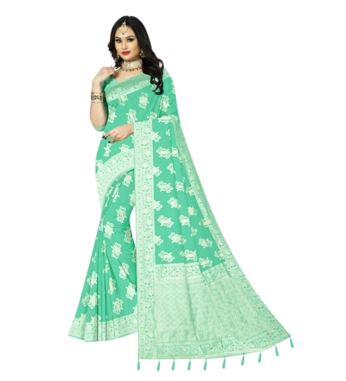 Generic Women's Cotton Printed Saree With Unstitched Blouse 5.5Mtr (Rama)
