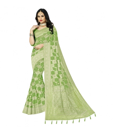 Generic Women's Cotton Printed Saree With Unstitched Blouse 5.5Mtr (Green)