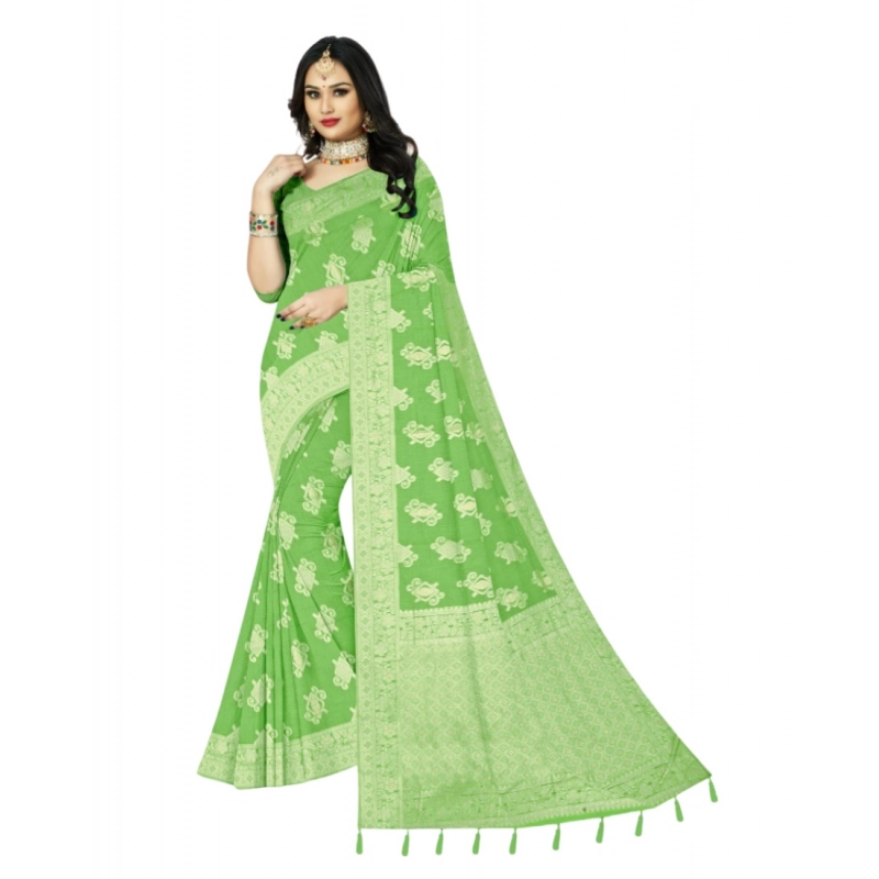 Women's Cotton Printed Saree With Unstitched Blouse 5.5Mtr (Green) Women's Cotton Printed Saree With Unstitched Blouse 5.5Mtr (Green)
