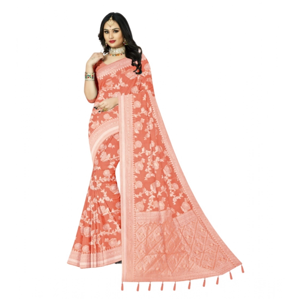 Generic Women's Cotton Printed Saree With Unstitched Blouse 5.5Mtr (Orange) Generic Women's Cotton Printed Saree With Unstitched Blouse 5.5Mtr (Orange)
