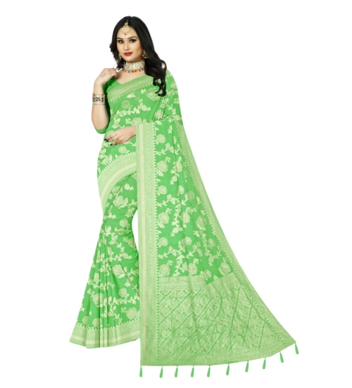 Generic Women's Cotton Printed Saree With Unstitched Blouse 5.5Mtr (Green)