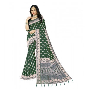Generic Women's Satin Printed Saree With Unstitched Blouse 5.5Mtr (Green)