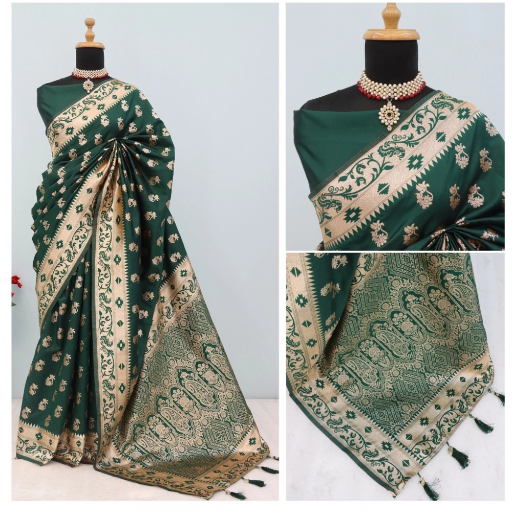 Generic Women's Satin Printed Saree With Unstitched Blouse 5.5Mtr (Green) Generic Women's Satin Printed Saree With Unstitched Blouse 5.5Mtr (Green)