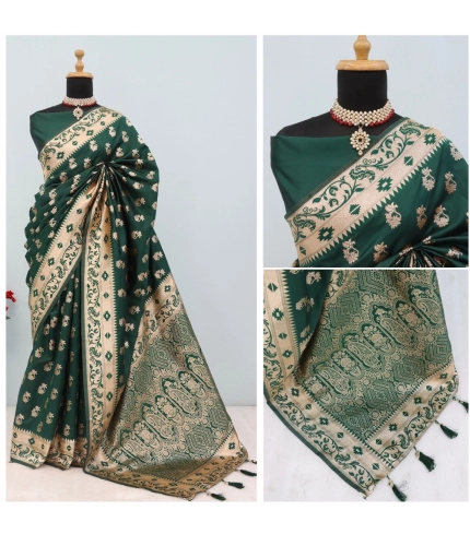 Generic Women's Satin Printed Saree With Unstitched Blouse 5.5Mtr (Green)
