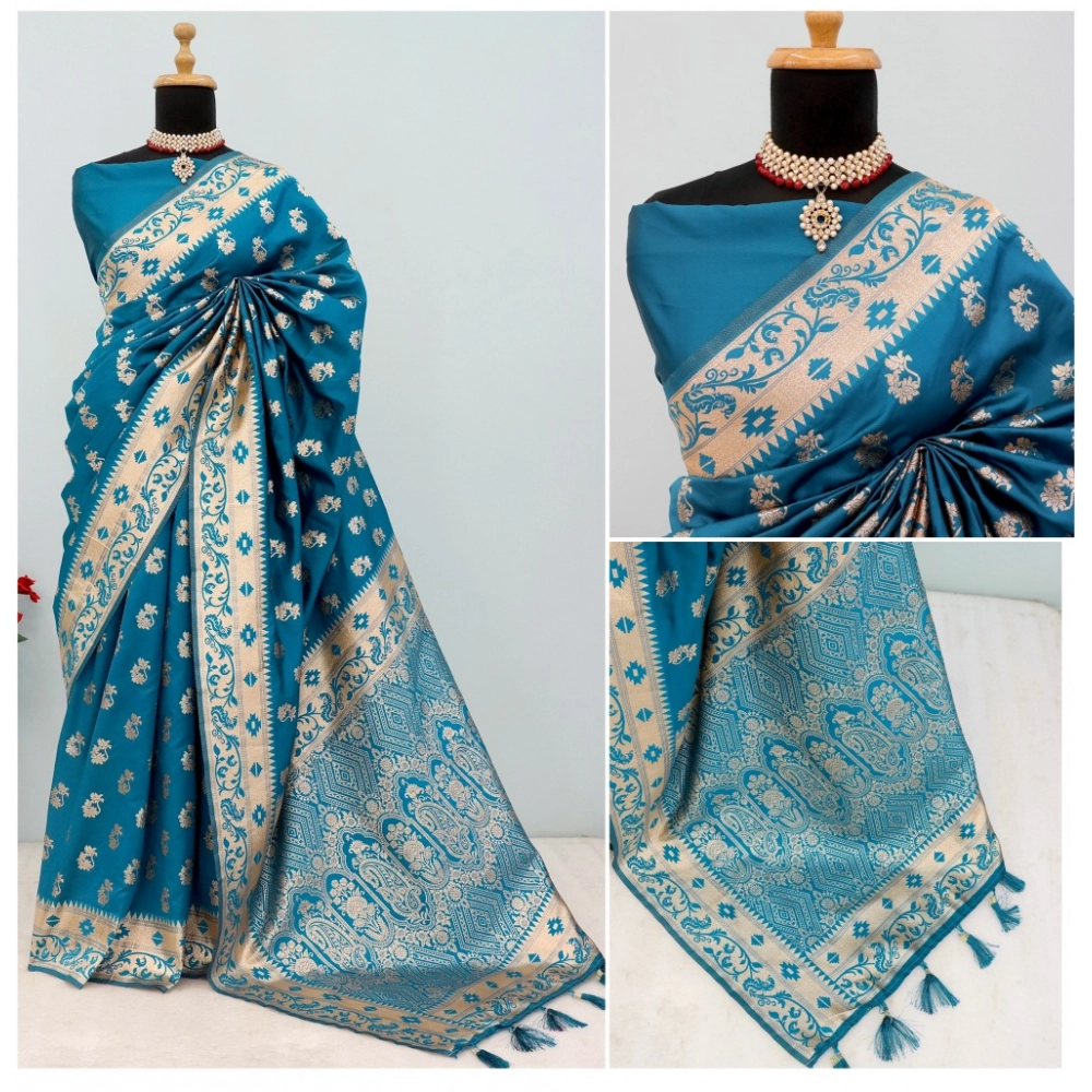 Generic Women's Satin Printed Saree With Unstitched Blouse 5.5Mtr (Aqua Blue) Generic Women's Satin Printed Saree With Unstitched Blouse 5.5Mtr (Aqua Blue)