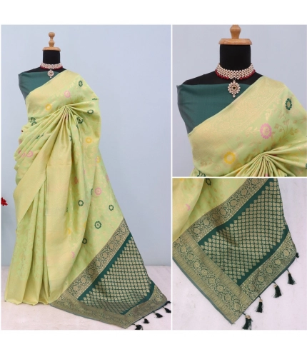 Generic Women's Banarasi Printed Saree With Unstitched Blouse 5.5Mtr (Light Green) Generic Women's Banarasi Printed Saree With Unstitched Blouse 5.5Mtr (Light Green)
