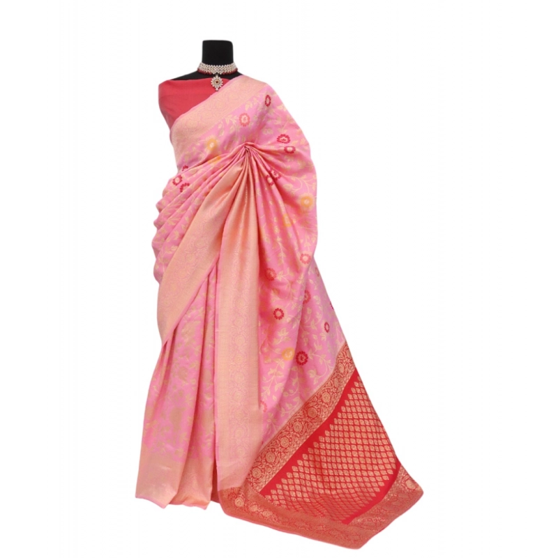 Women's Banarasi Printed Saree With Unstitched Blouse 5.5Mtr (Pink) Women's Banarasi Printed Saree With Unstitched Blouse 5.5Mtr (Pink)