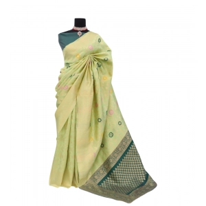 Generic Women's Banarasi Printed Saree With Unstitched Blouse 5.5Mtr (Light Green)