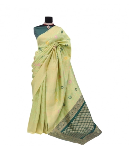 Generic Women's Banarasi Printed Saree With Unstitched Blouse 5.5Mtr (Light Green)