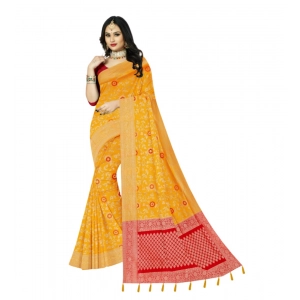 Generic Women's Banarasi Printed Saree With Unstitched Blouse 5.5Mtr (Yellow)