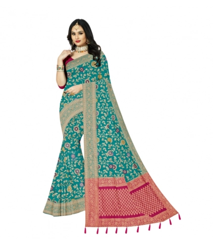 Generic Women's Banarasi Printed Saree With Unstitched Blouse 5.5Mtr (Rama)