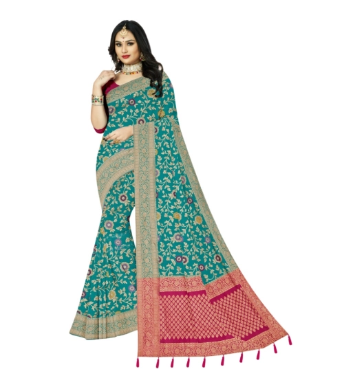 Generic Women's Banarasi Printed Saree With Unstitched Blouse 5.5Mtr (Rama)