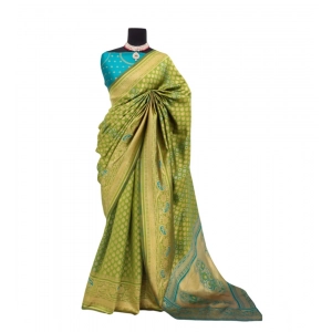 Generic Women's Banarasi Printed Saree With Unstitched Blouse 5.5Mtr (Mehendi Green)