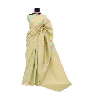 Generic Women's Banarasi Printed Saree With Unstitched Blouse 5.5Mtr (Pista)