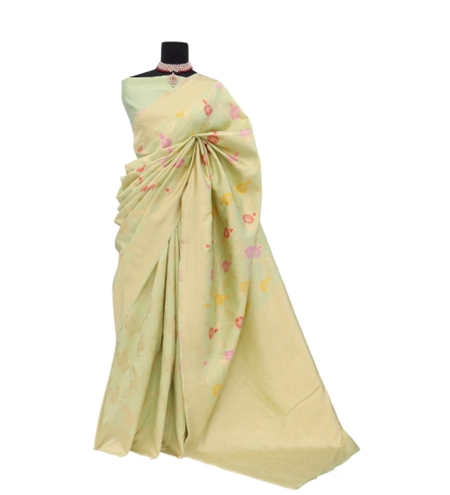 Generic Women's Banarasi Printed Saree With Unstitched Blouse 5.5Mtr (Pista)