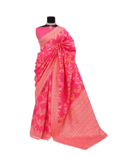 Generic Women's Banarasi Printed Saree With Unstitched Blouse 5.5Mtr (Rani)