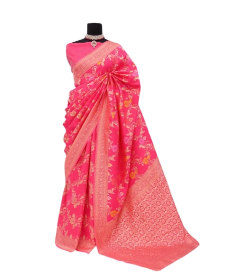 Generic Women's Banarasi Printed Saree With Unstitched Blouse 5.5Mtr (Rani)