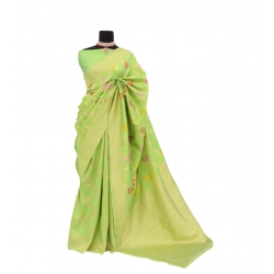 Generic Women's Banarasi Printed Saree With Unstitched Blouse 5.5Mtr (Green)