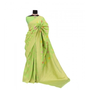 Generic Women's Banarasi Printed Saree With Unstitched Blouse 5.5Mtr (Green)