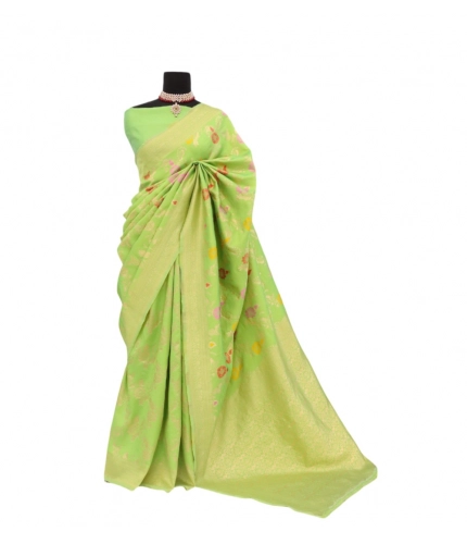 Generic Women's Banarasi Printed Saree With Unstitched Blouse 5.5Mtr (Green)