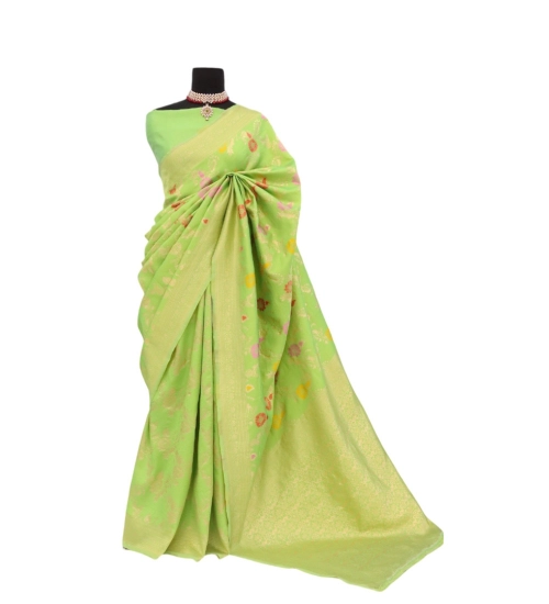 Generic Women's Banarasi Printed Saree With Unstitched Blouse 5.5Mtr (Green)